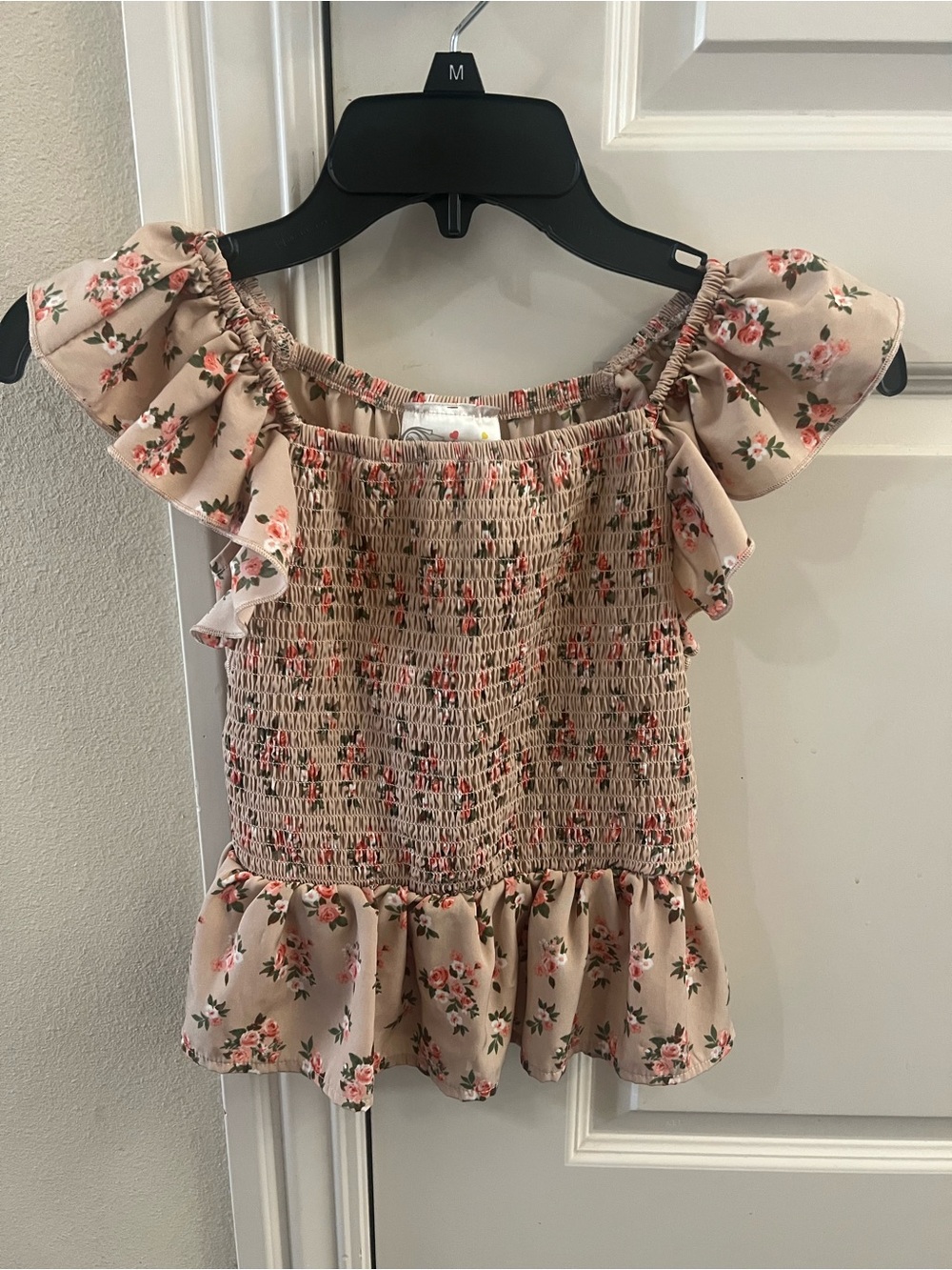 Jenna & Jessie Girls Floral Smocked Ruffle Top